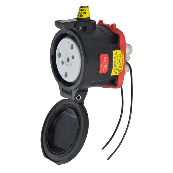 35-64243-C-K04-972-HAZ - DS100C RECEPTACLE POLY BLACK SIZE 4 TYPE 4X 3P+G 100A 480 VAC 60 Hz +2 AUX